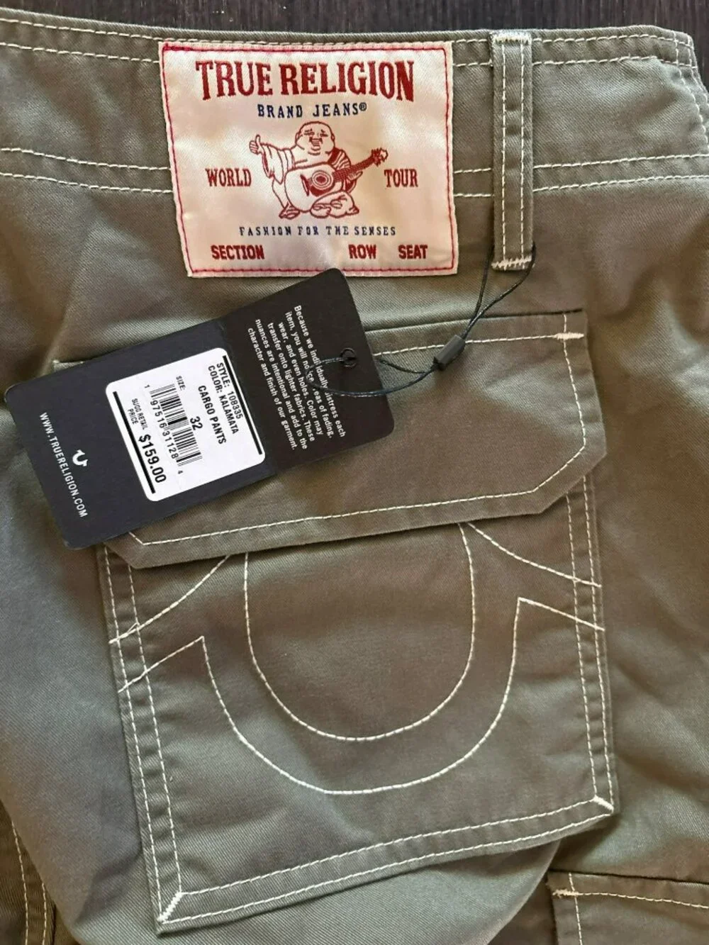 NWT True Religion Kalamata Green 108335 Cargo Pants Size 32